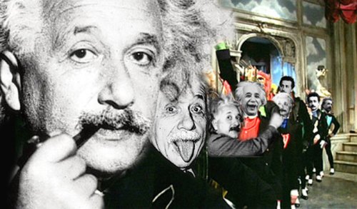 Photo collage of Einstein doing the Time Warp from Rocky Horror Picture Show